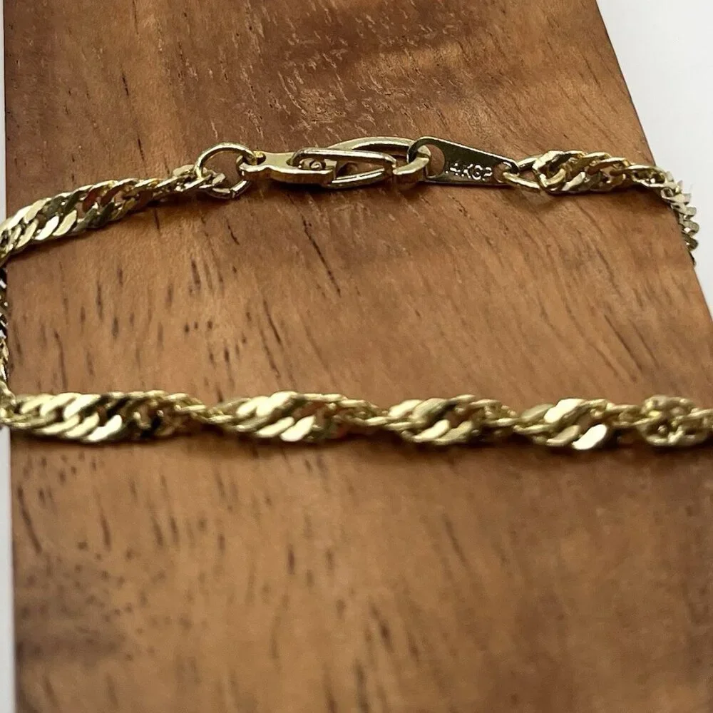 Vintage 14K Gold Plated Twisted Rope Chain Bracelet Retro Coquette 14KGP Glam